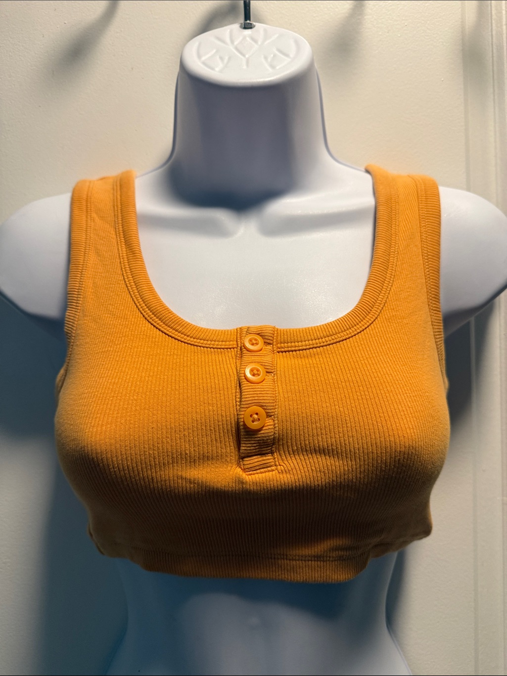 Cotton On Ribbed Button-Front Crop Tank - Mustard Yellow
